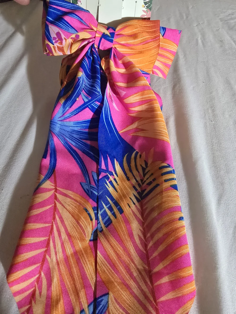 nOir Jewelry Tropical Bow Scarf Hair Tie - Pink, Blue & Orange